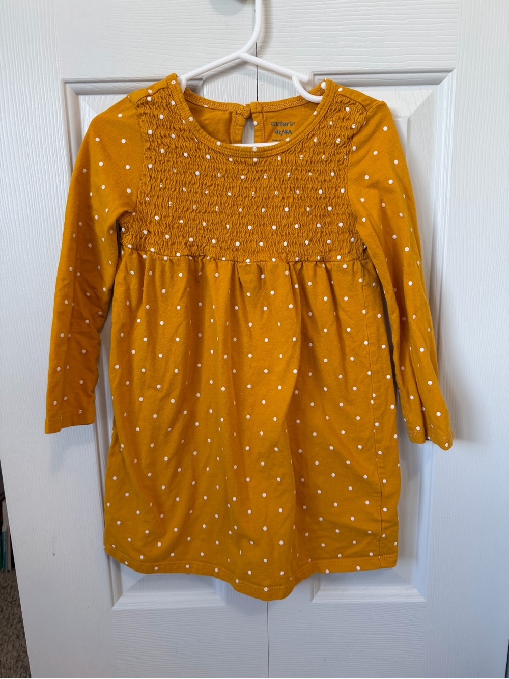 Carter's Girls Mustard Yellow Dot Long-Sleeve Dress 4t - Fall Autumn Halloween